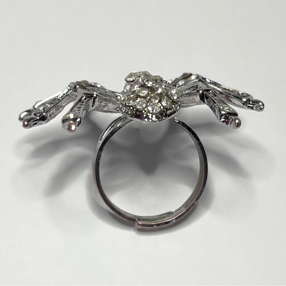 Vintage Tarantula Spider Ring Silver With Clear Rhinestones Adjustable - Picture 3 of 4